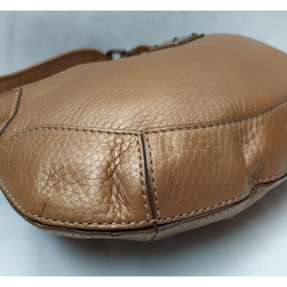 Cole Haan Metallic Brown Leather Zipper Closure Hobo Shoulder Bag
